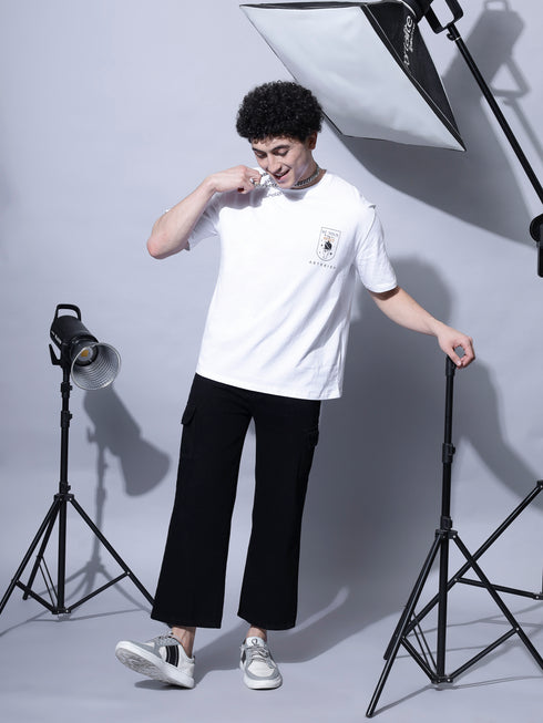 Bold Comfort: Men's Oversize Printed Cotton T-Shirt White